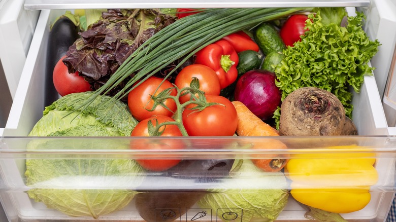 vegetable compartment with fresh vegetables