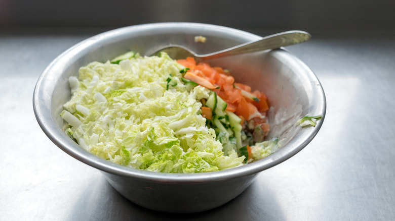 salad vegetables in metal bowl