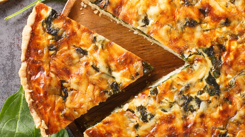 whole and sliced quiche