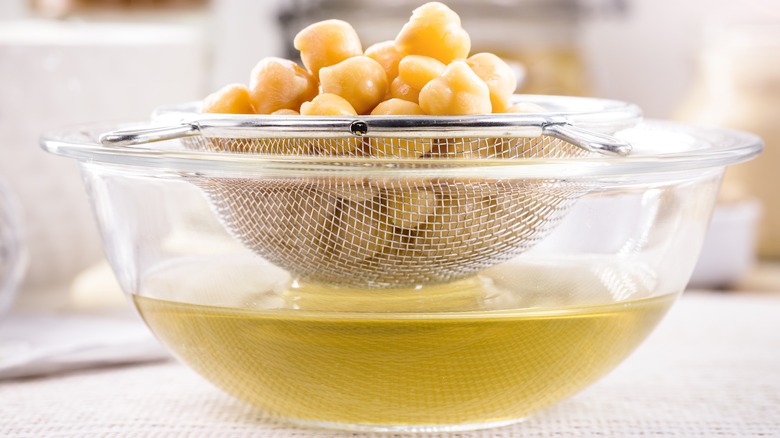 drained chickpeas with aquafaba