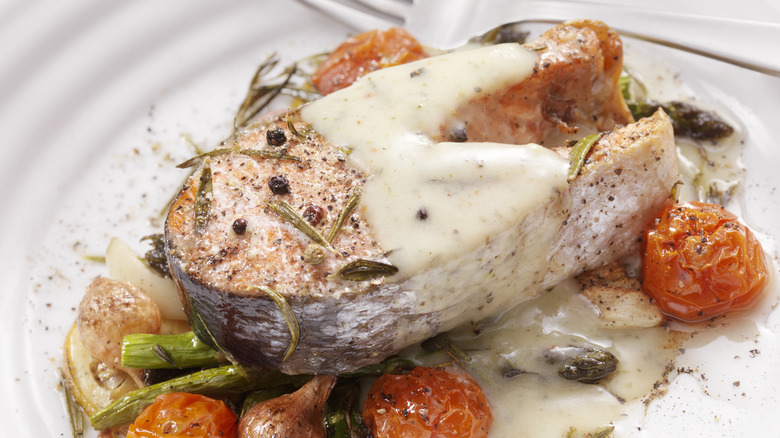 salmon steak with cream sauce