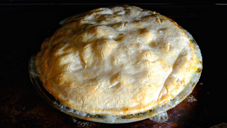 chicken pot pie in oven