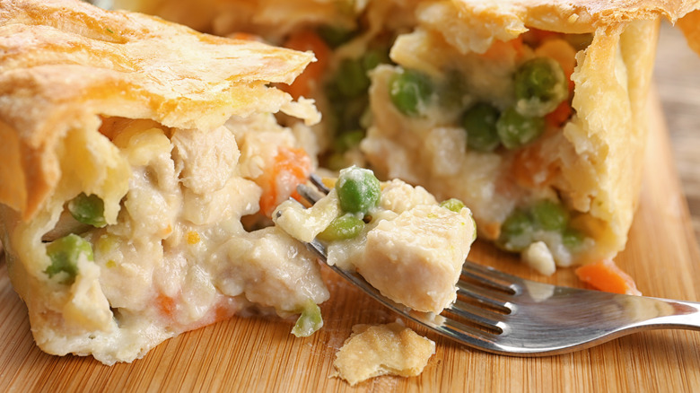 chicken pot pie on fork