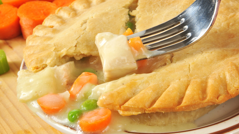 fork with chicken pot pie