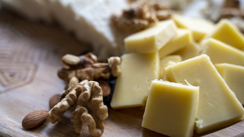 walnuts and almonds with cheese