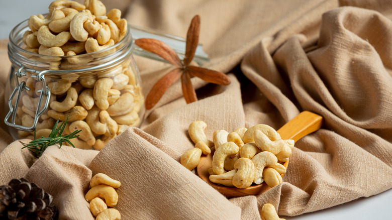 cashew nuts in jar and scoop