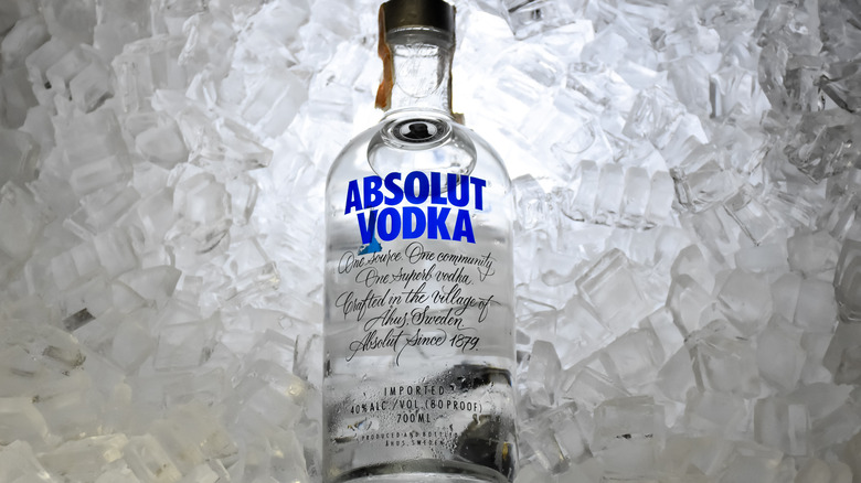 Absolut vodka bottle on ice