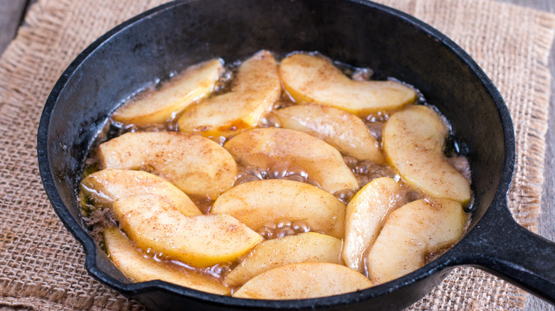 Cooked apples in skillet