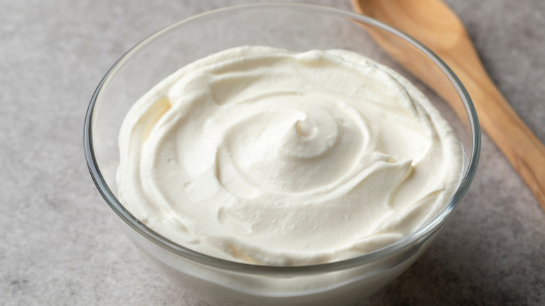 Bowl of crème fraîche