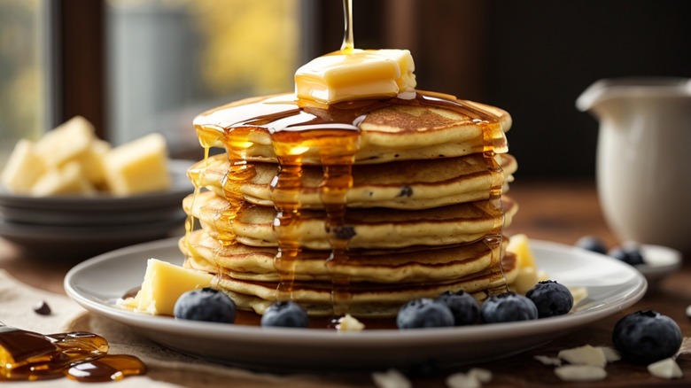 Stack of pancakes with syrup