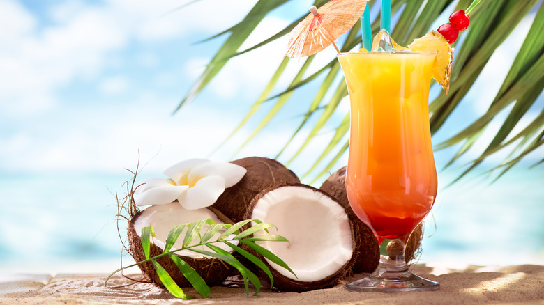 Tropical cocktail and coconut