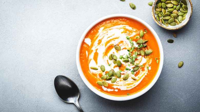 Creamy pumpkin soup with seeds