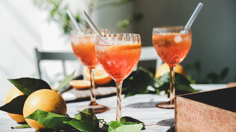 Aperol spritzes with oranges