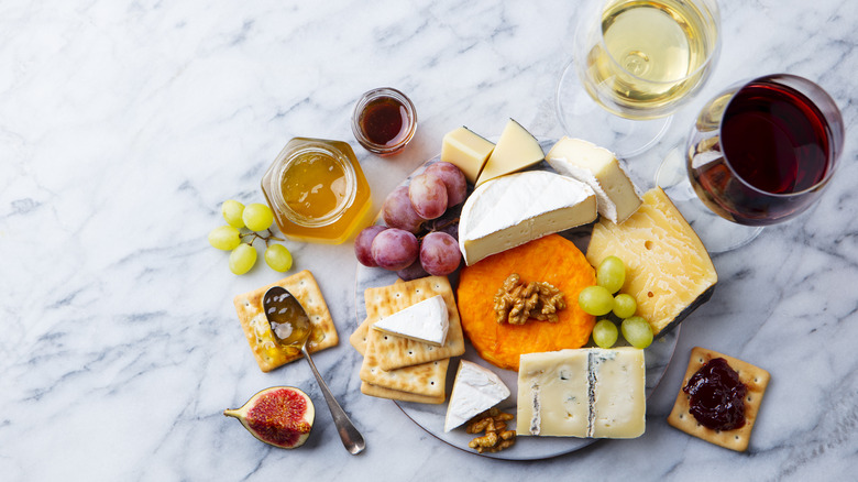 Charcuterie board with wine