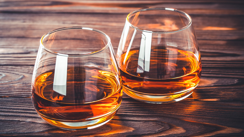 Bourbon whiskey in glass tumblers