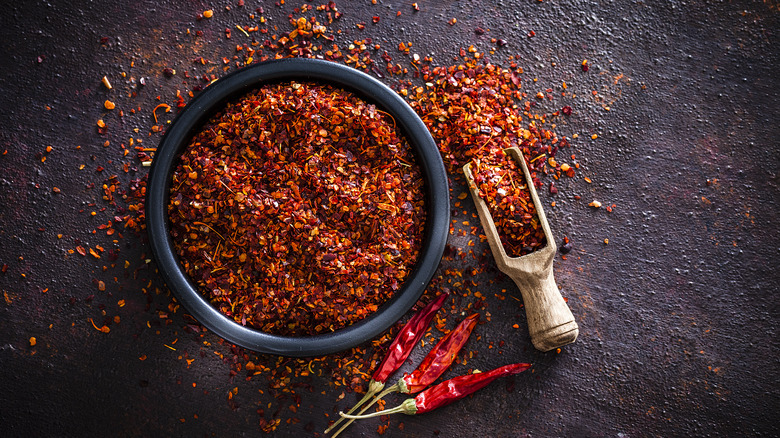 Red pepper flakes in bowl