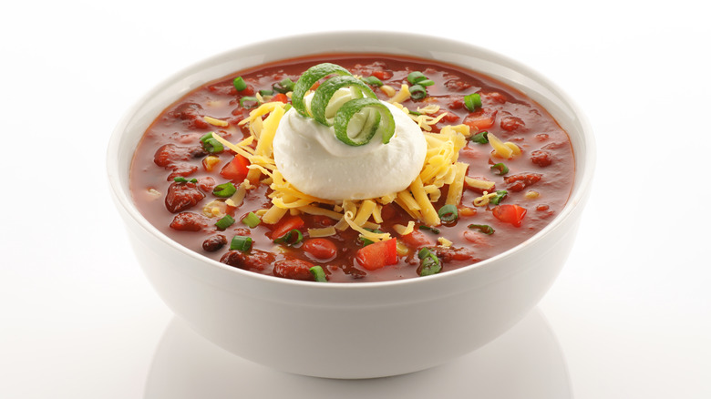 Bowl of chili with toppings