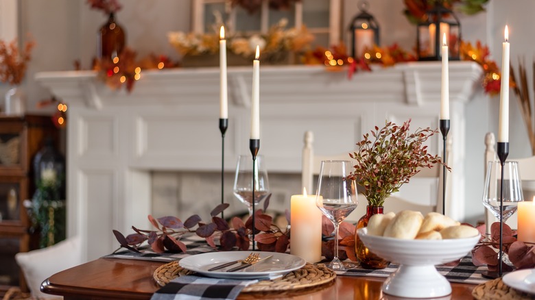 Decorated dining room and mantelpiece 