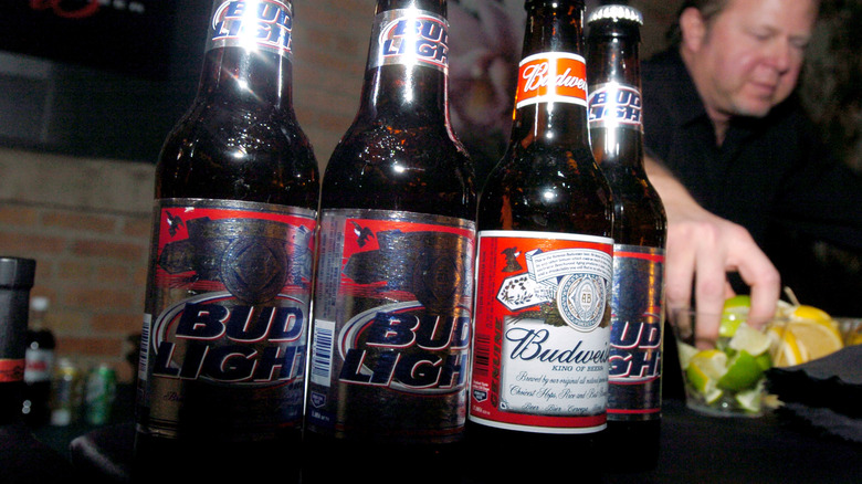 Budweiser products in a bar