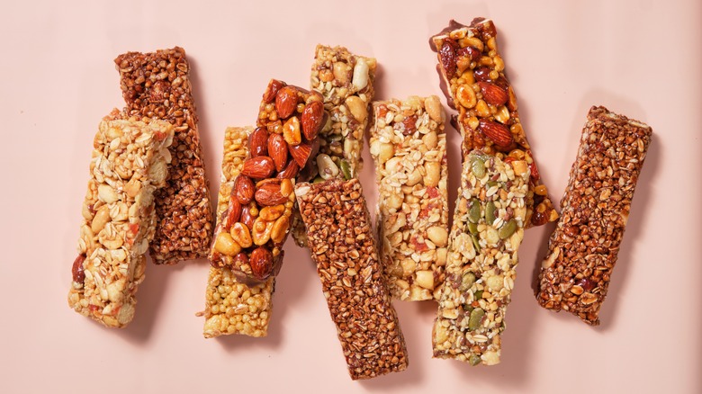 granola bars on pink background