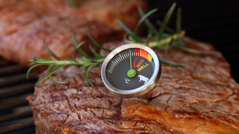 beef steak with thermometer