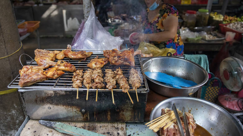 Meat skewers on a barbecue