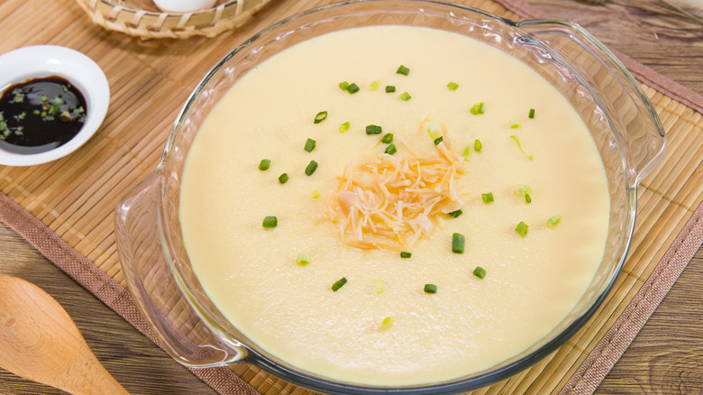 steamed eggs in glass dish