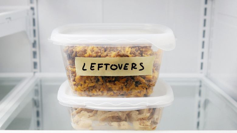 leftovers in tupperware box