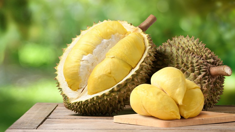 Durian fruit in half