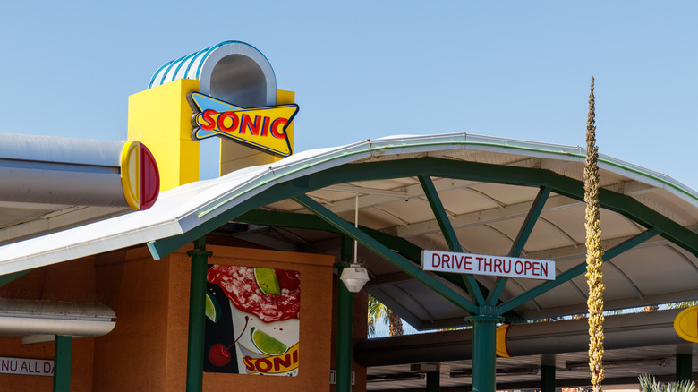 Sonic restaurant sign over building