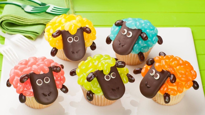 jelly bean decorated sheep cupcakes