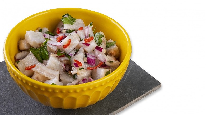 ceviche with red onions and herbs