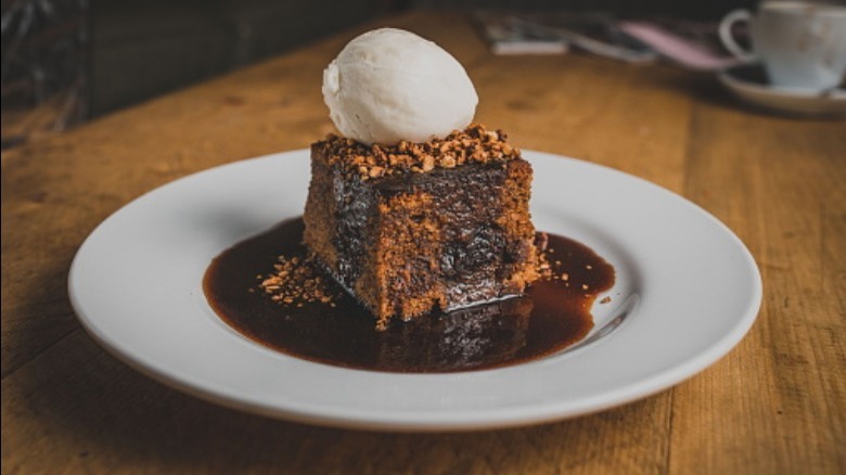 sticky toffee pudding with vanilla ice cream