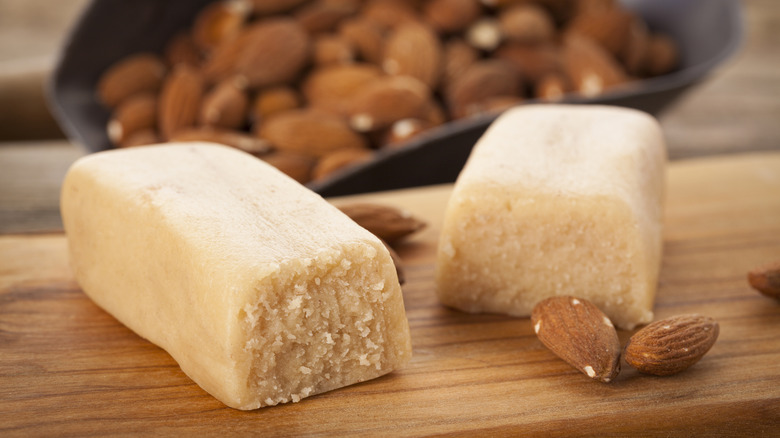 marzipan closeup on wooden board