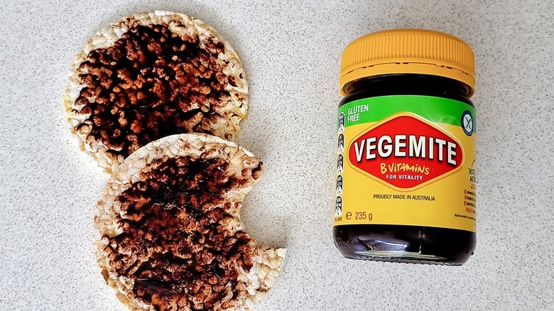 rice crackers, vegemite jar