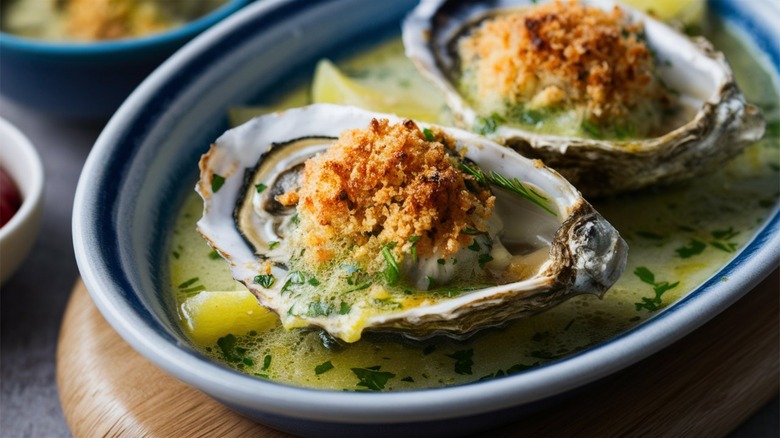 Oysters Rockefeller on a plate