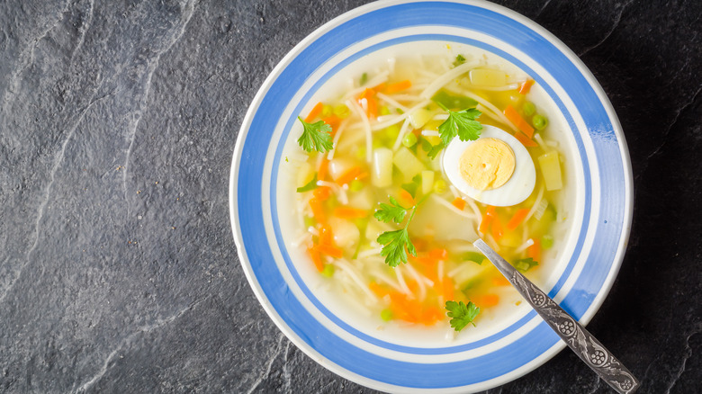 soup with egg in a plate