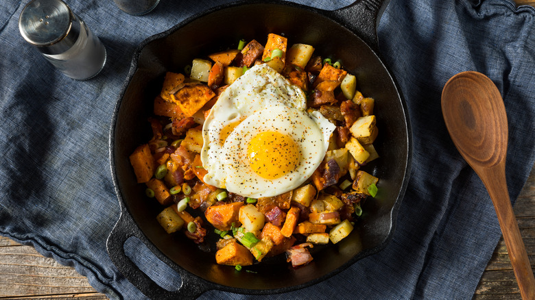 Eggs and potato in skillet