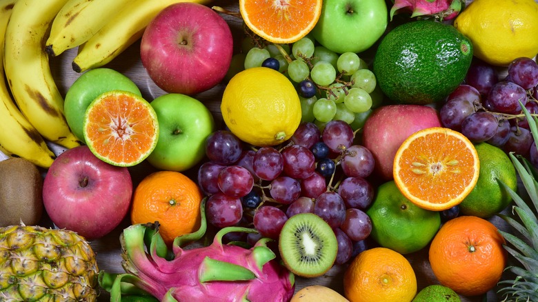 top-down view of assorted fruits