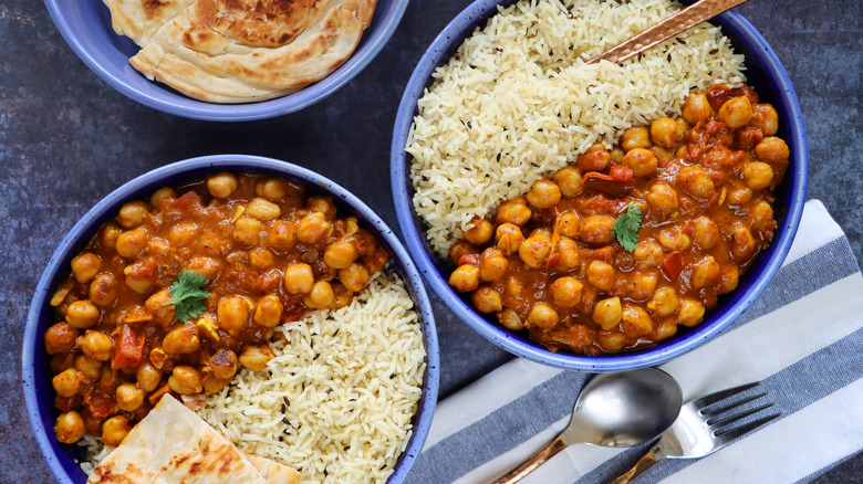 Punjabi chickpea curry with rice and flatbreads