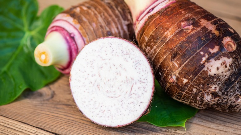 Sliced taro on a table