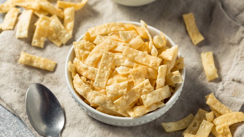 Bowl of fried wonton strips