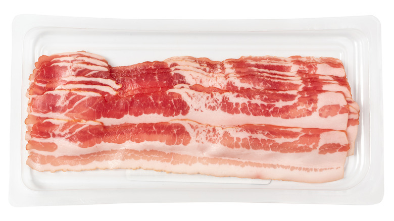 bacon slices in clear packaging