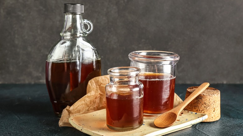 Maple syrup on a table