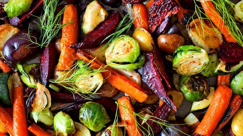 Assorted roasted vegetables in pile