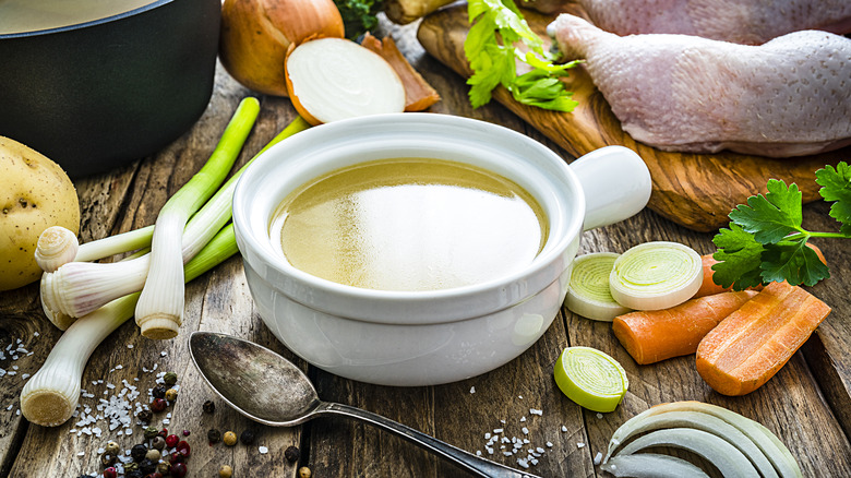 Bowl of chicken broth