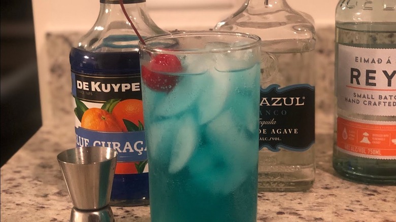 a Blue Motorcycle with ingredients