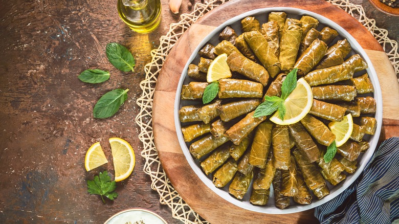 plate of rolled dolmades