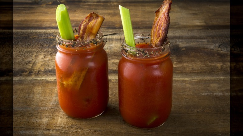 Caesars with bacon and celery