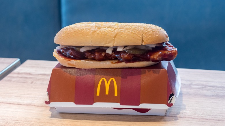 McRib sandwich on a box